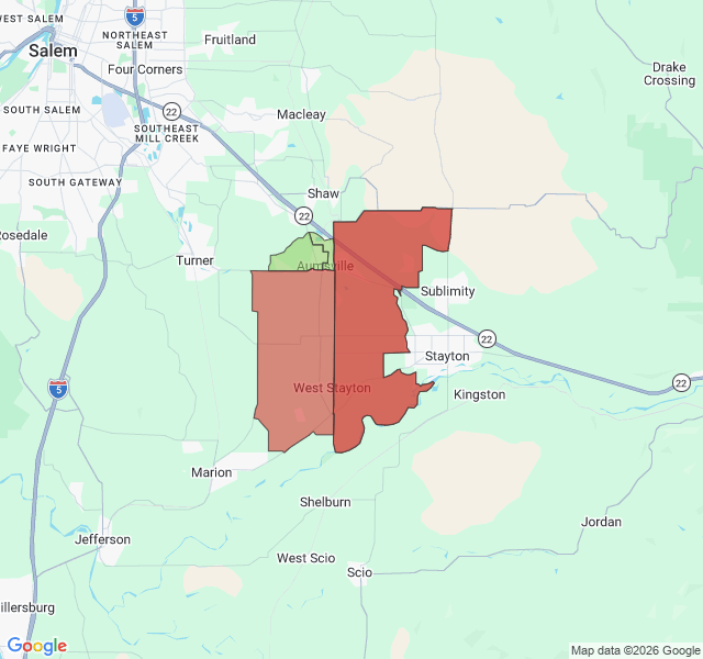 Map of septic coverage in Aumsville, OR