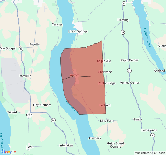 Map of septic coverage in Aurora, NY