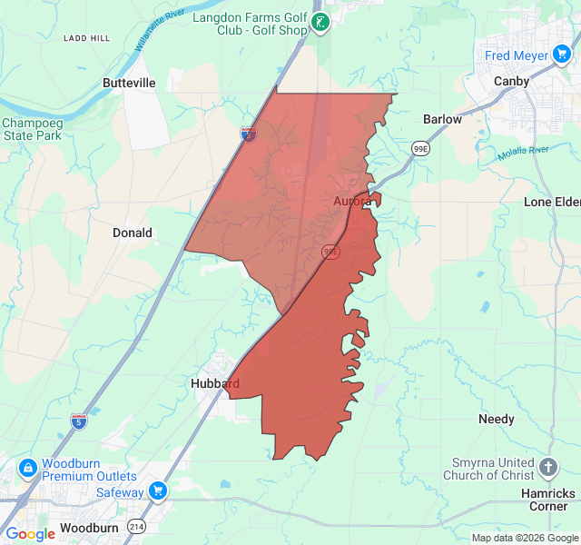 Map of septic coverage in Aurora, OR