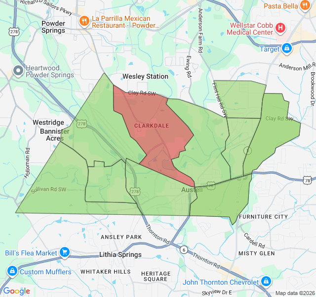 Map of septic coverage in Austell, GA