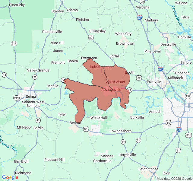 Map of septic coverage in Autaugaville, AL