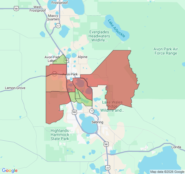 Map of septic coverage in Avon Park, FL