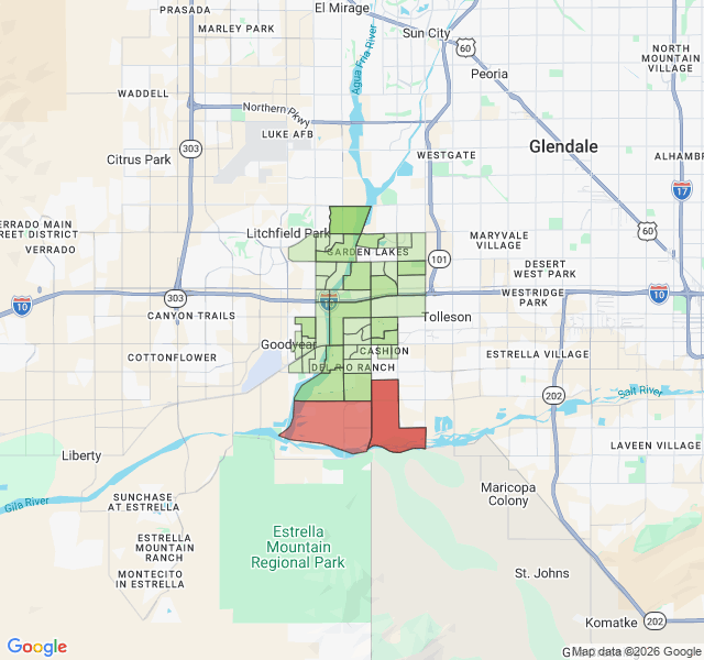 Map of septic coverage in Avondale, AZ