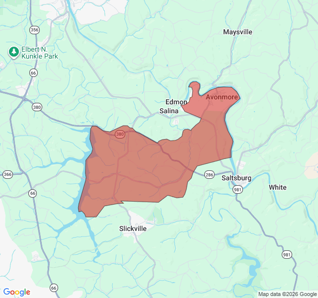 Map of septic coverage in Avonmore, PA