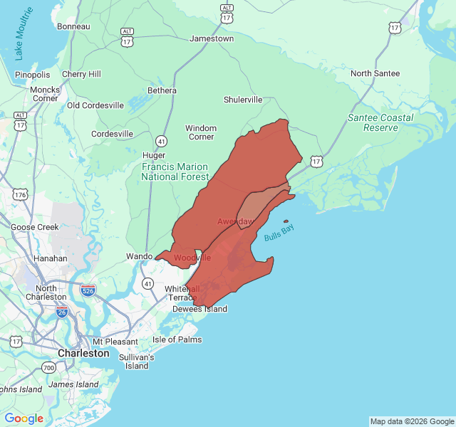 Map of septic coverage in Awendaw, SC