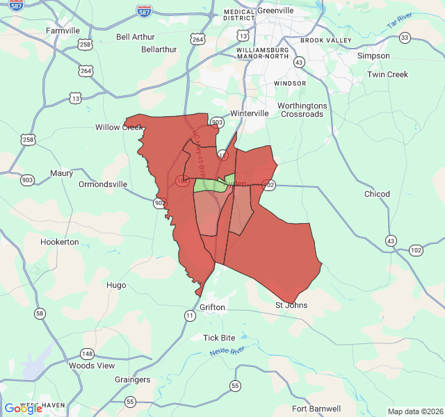 Map of septic coverage in Ayden, NC