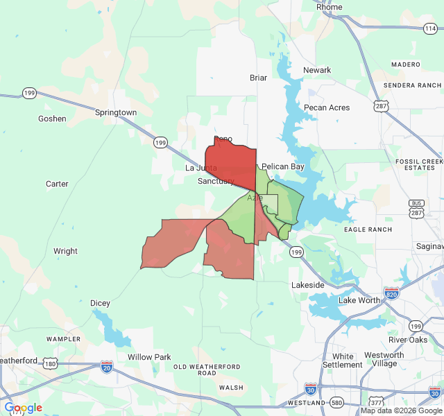 Map of septic coverage in Azle, TX
