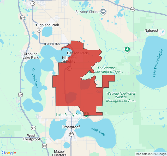 Map of septic coverage in Babson Park, FL
