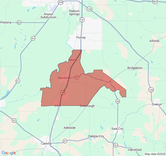 Map of septic coverage in Baconton, GA