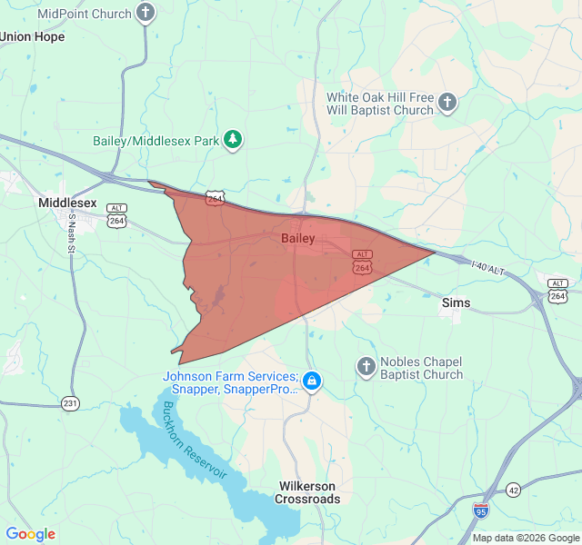 Map of septic coverage in Bailey, NC