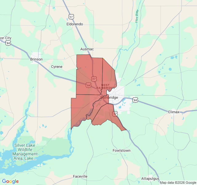 Map of septic coverage in Bainbridge, GA