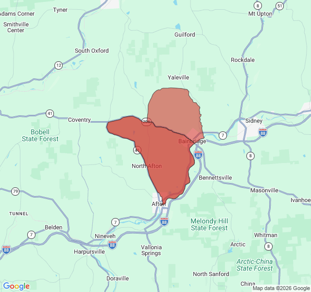 Map of septic coverage in Bainbridge, NY