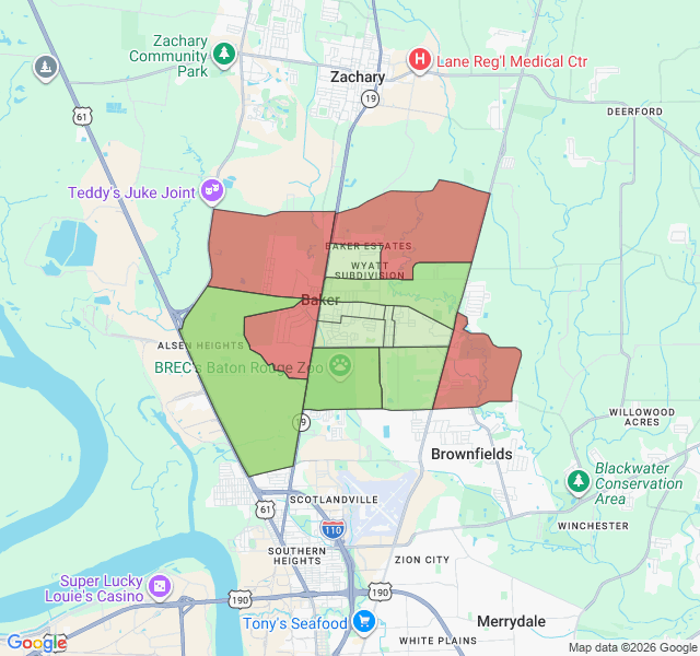 Map of septic coverage in Baker, LA