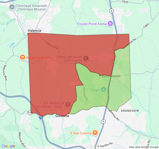 Map of septic coverage in Bakerstown, PA