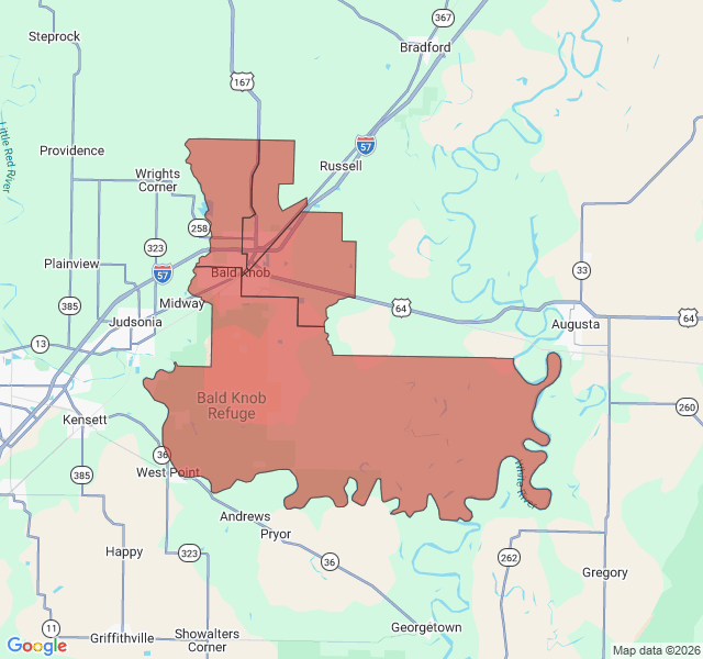 Map of septic coverage in Bald Knob, AR