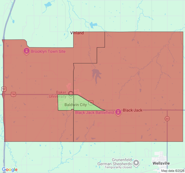Map of septic coverage in Baldwin City, KS