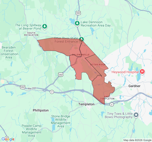Map of septic coverage in Baldwinville, MA