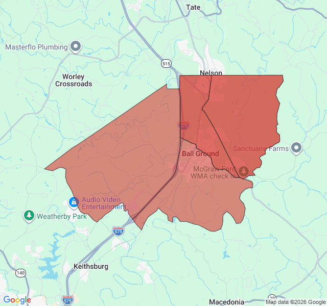 Map of septic coverage in Ball Ground, GA