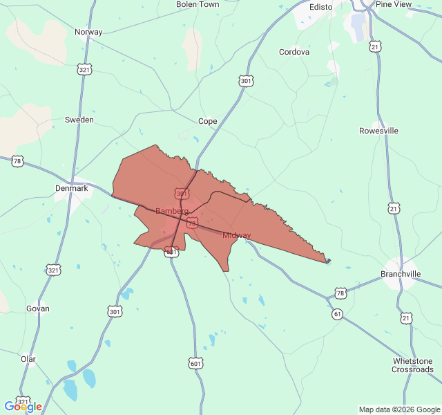 Map of septic coverage in Bamberg, SC