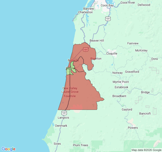 Map of septic coverage in Bandon, OR
