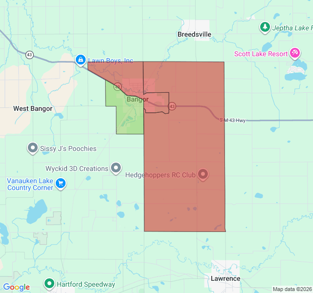 Map of septic coverage in Bangor, MI