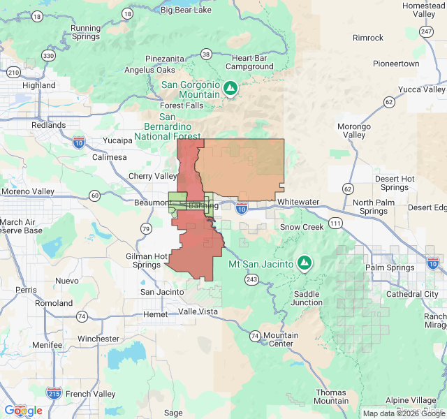 Map of septic coverage in Banning, CA