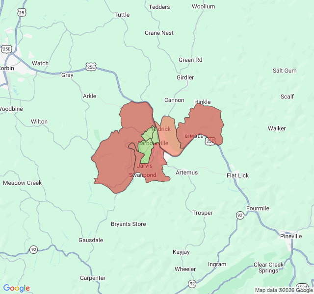 Map of septic coverage in Barbourville, KY