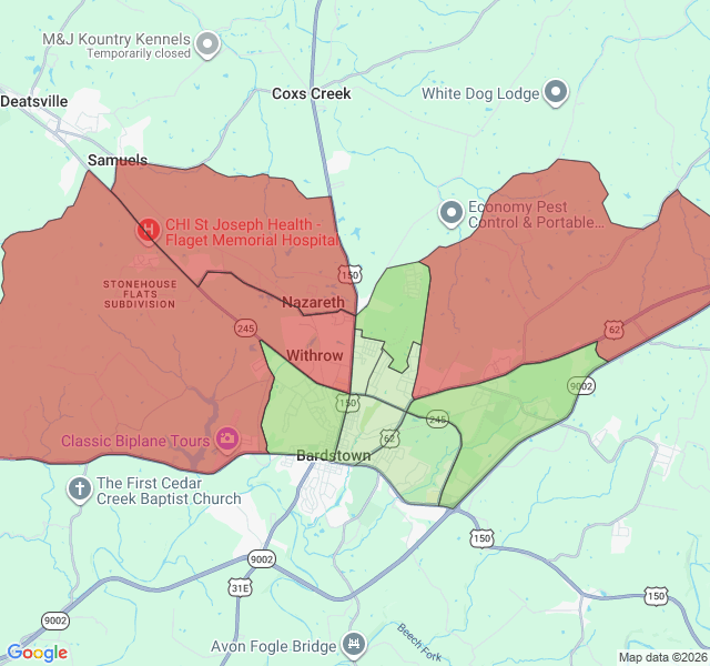 Map of septic coverage in Bardstown, KY