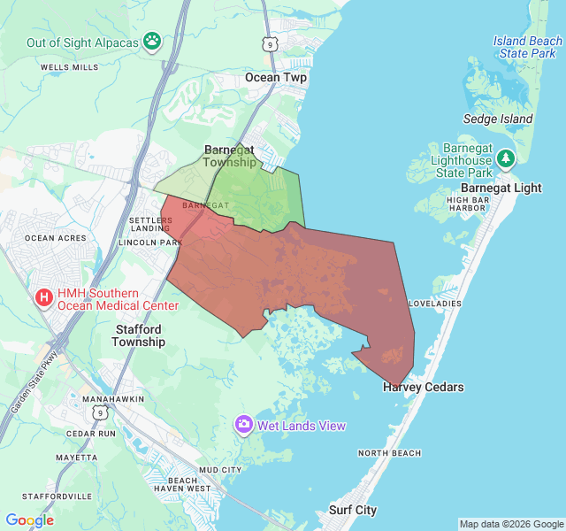 Map of septic coverage in Barnegat, NJ
