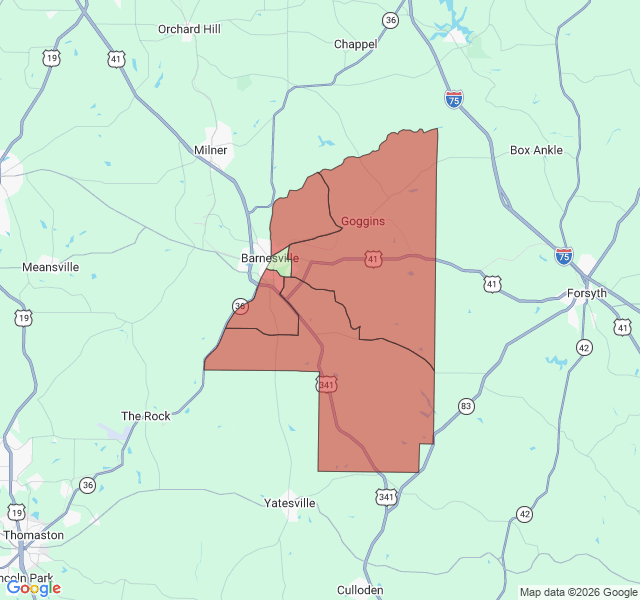 Map of septic coverage in Barnesville, GA