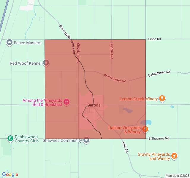 Map of septic coverage in Baroda, MI