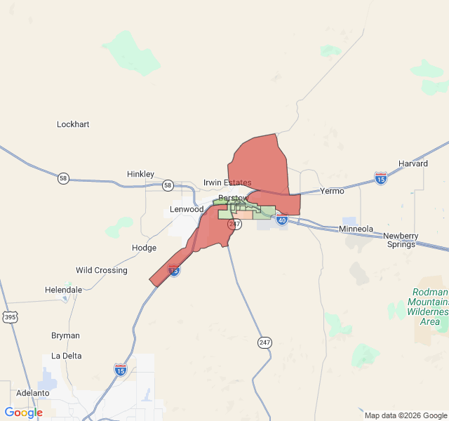 Map of septic coverage in Barstow, CA