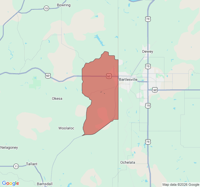 Map of septic coverage in Bartlesville, OK