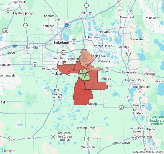 Map of septic coverage in Bartow, FL