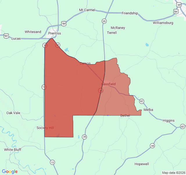 Map of septic coverage in Bassfield, MS