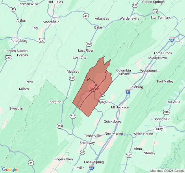Map of septic coverage in Basye, VA