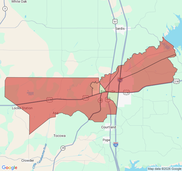 Map of septic coverage in Batesville, MS