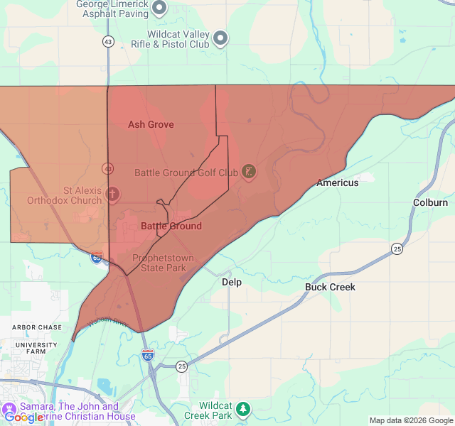Map of septic coverage in Battle Ground, IN