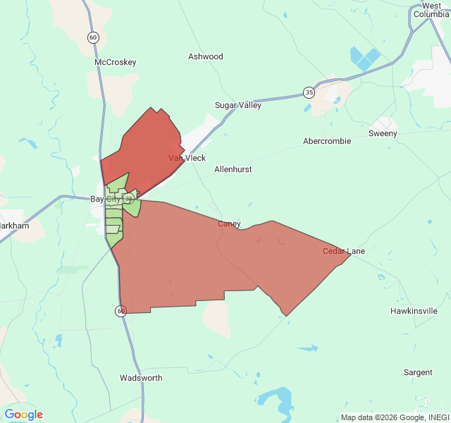 Map of septic coverage in Bay City, TX