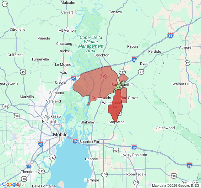 Map of septic coverage in Bay Minette, AL
