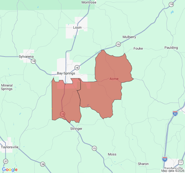 Map of septic coverage in Bay Springs, MS