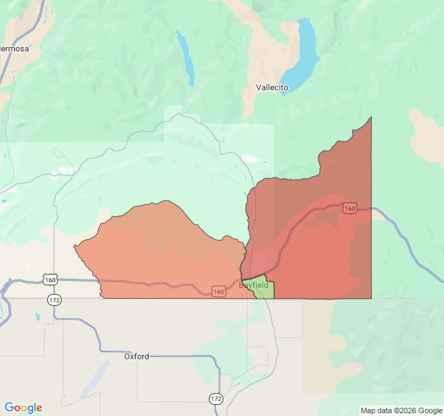Map of septic coverage in Bayfield, CO