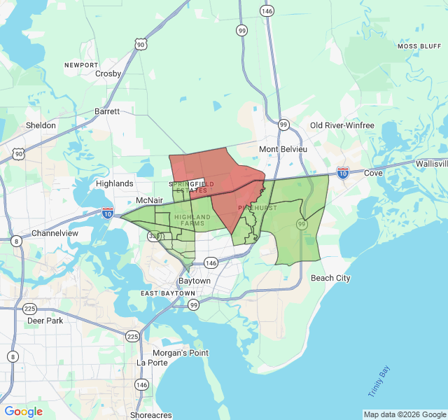 Map of septic coverage in Baytown, TX