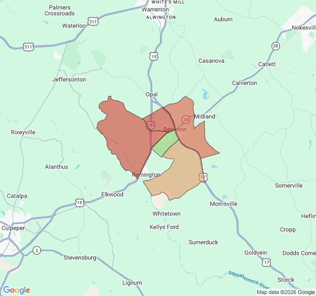 Map of septic coverage in Bealeton, VA