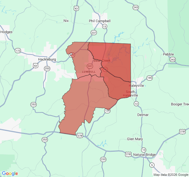 Map of septic coverage in Bear Creek, AL