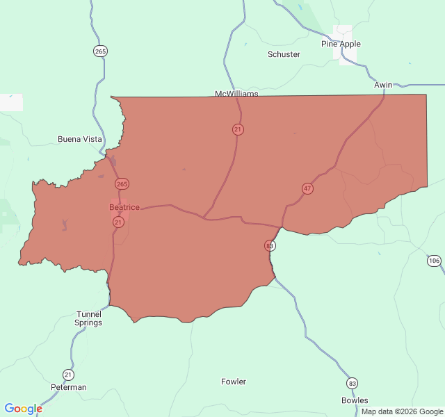 Map of septic coverage in Beatrice, AL