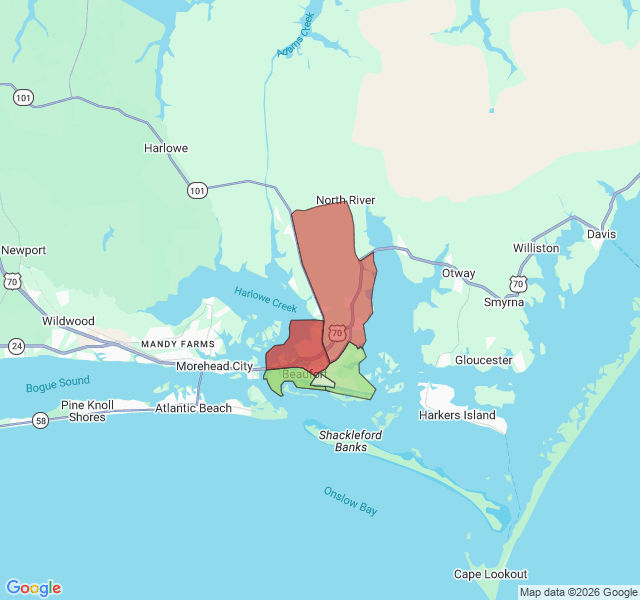 Map of septic coverage in Beaufort, NC