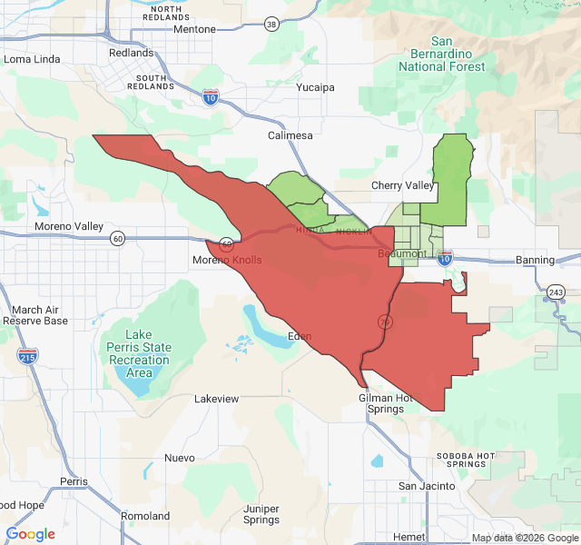 Map of septic coverage in Beaumont, CA