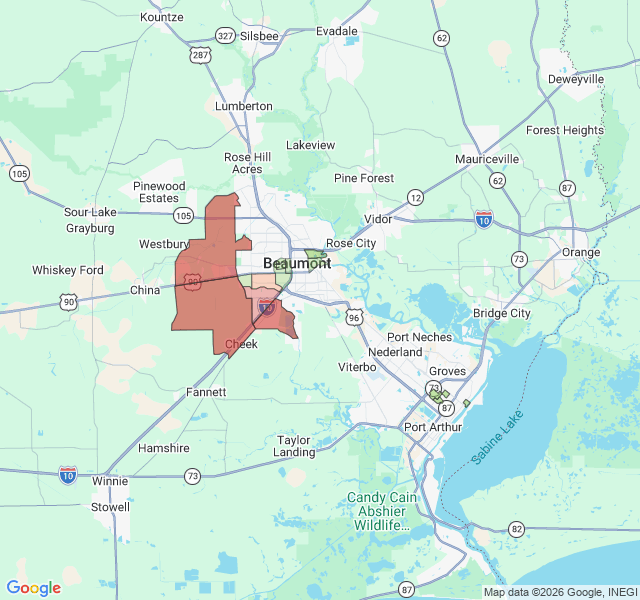 Map of septic coverage in Beaumont, TX