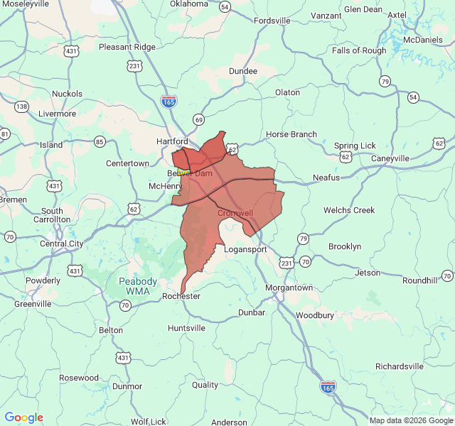 Map of septic coverage in Beaver Dam, KY